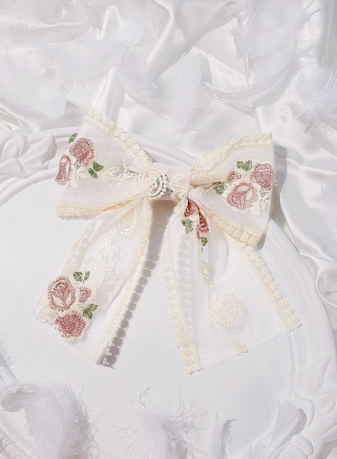 VSAKSH Large White Lace Flower Embroidery Bow Hair Clip With Ribbon Wedding Hair Accessories for Women Girls - Image 5