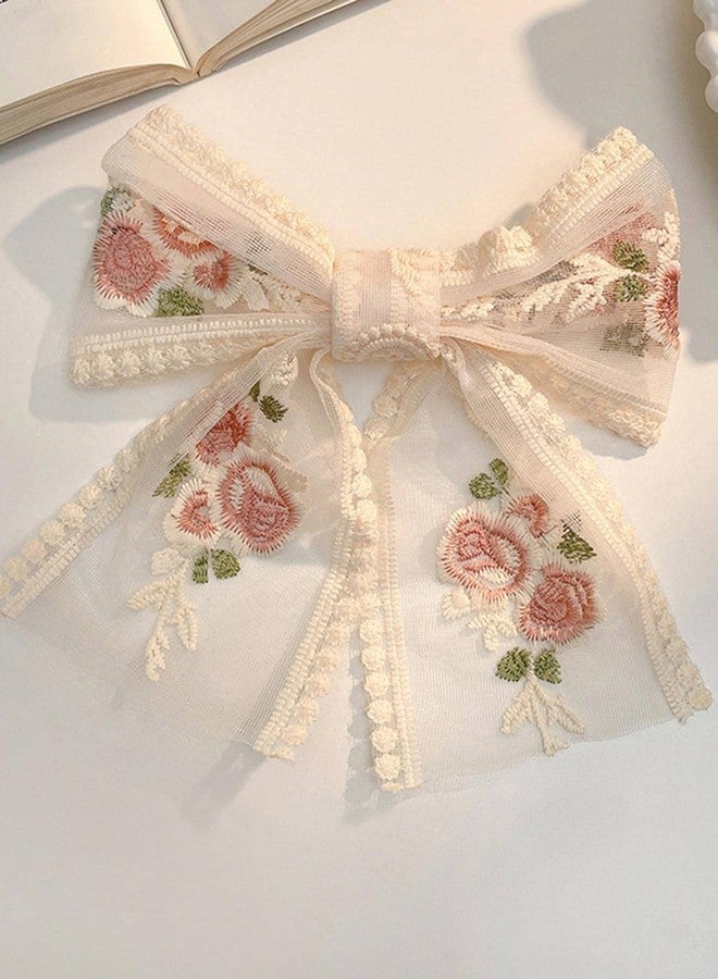 VSAKSH Large White Lace Flower Embroidery Bow Hair Clip With Ribbon Wedding Hair Accessories for Women Girls - Image 2