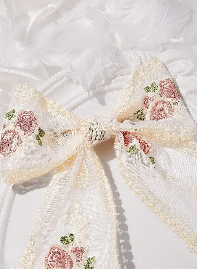 VSAKSH Large White Lace Flower Embroidery Bow Hair Clip With Ribbon Wedding Hair Accessories for Women Girls - Image 4
