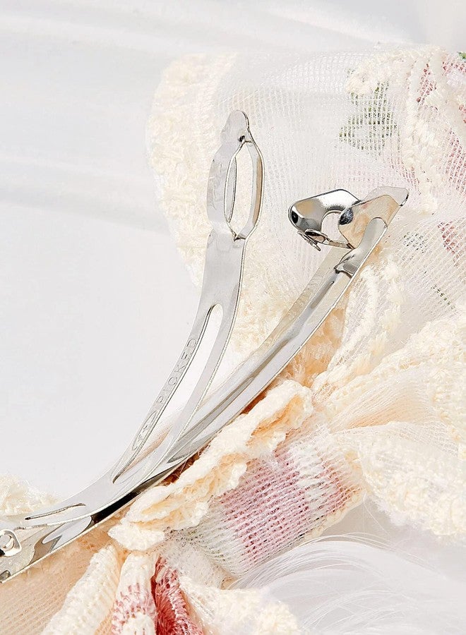 VSAKSH Large White Lace Flower Embroidery Bow Hair Clip With Ribbon Wedding Hair Accessories for Women Girls - Image 3