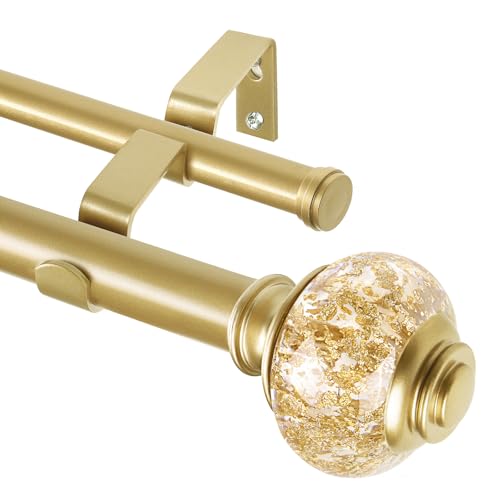1 Inch Gold Double Curtain Rods 72 to 144 Inches 6 to 12 ft USFOOK Drapery Rods for Windows Telescoping Dual Curtain Rod with Luxury Translucent Finials