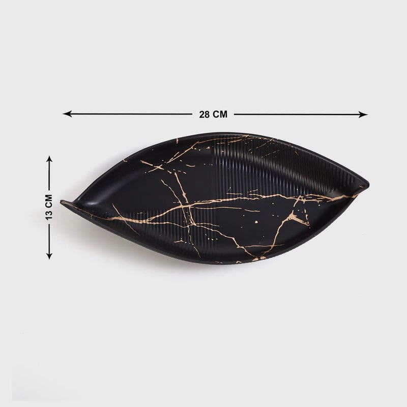 Home Centre Silvano India-Selik Black Printed Melamine Leaf Serving Platter - 28x13cm - Image 3