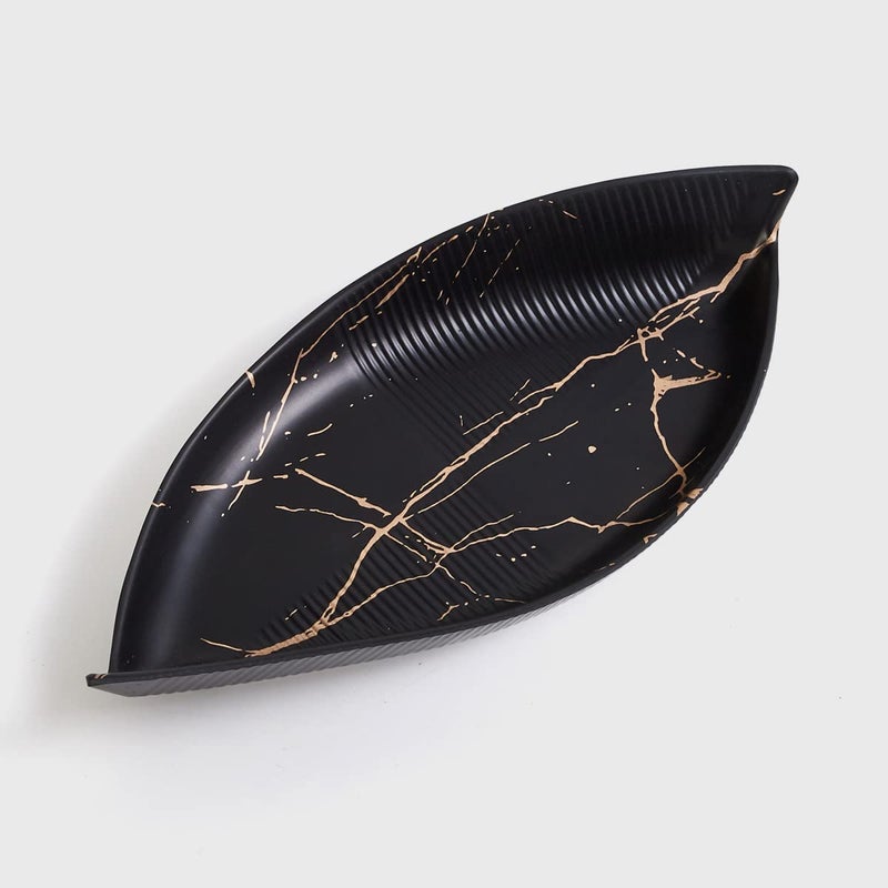 Home Centre Silvano India-Selik Black Printed Melamine Leaf Serving Platter - 28x13cm - Image 2