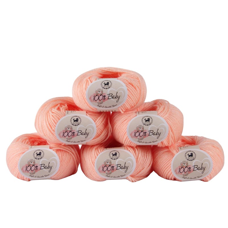 NESTNHAVEN NESTNHAVEN Baby 100 Acrylic Wool Hand Knitting and Crochet Yarn 6 Balls 1 Ball 25 Grams150Grams Extra Soft for Kids Baby Sweater Blanket Caps Toys Art Caft Shade no Shade 20 Light Peach - Image 1