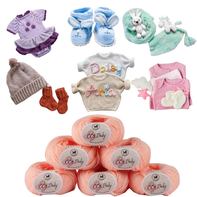 NESTNHAVEN NESTNHAVEN Baby 100 Acrylic Wool Hand Knitting and Crochet Yarn 6 Balls 1 Ball 25 Grams150Grams Extra Soft for Kids Baby Sweater Blanket Caps Toys Art Caft Shade no Shade 20 Light Peach - Image 2