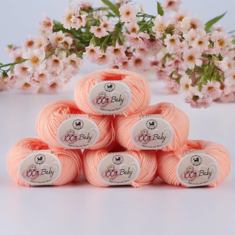 NESTNHAVEN NESTNHAVEN Baby 100 Acrylic Wool Hand Knitting and Crochet Yarn 6 Balls 1 Ball 25 Grams150Grams Extra Soft for Kids Baby Sweater Blanket Caps Toys Art Caft Shade no Shade 20 Light Peach - Image 3