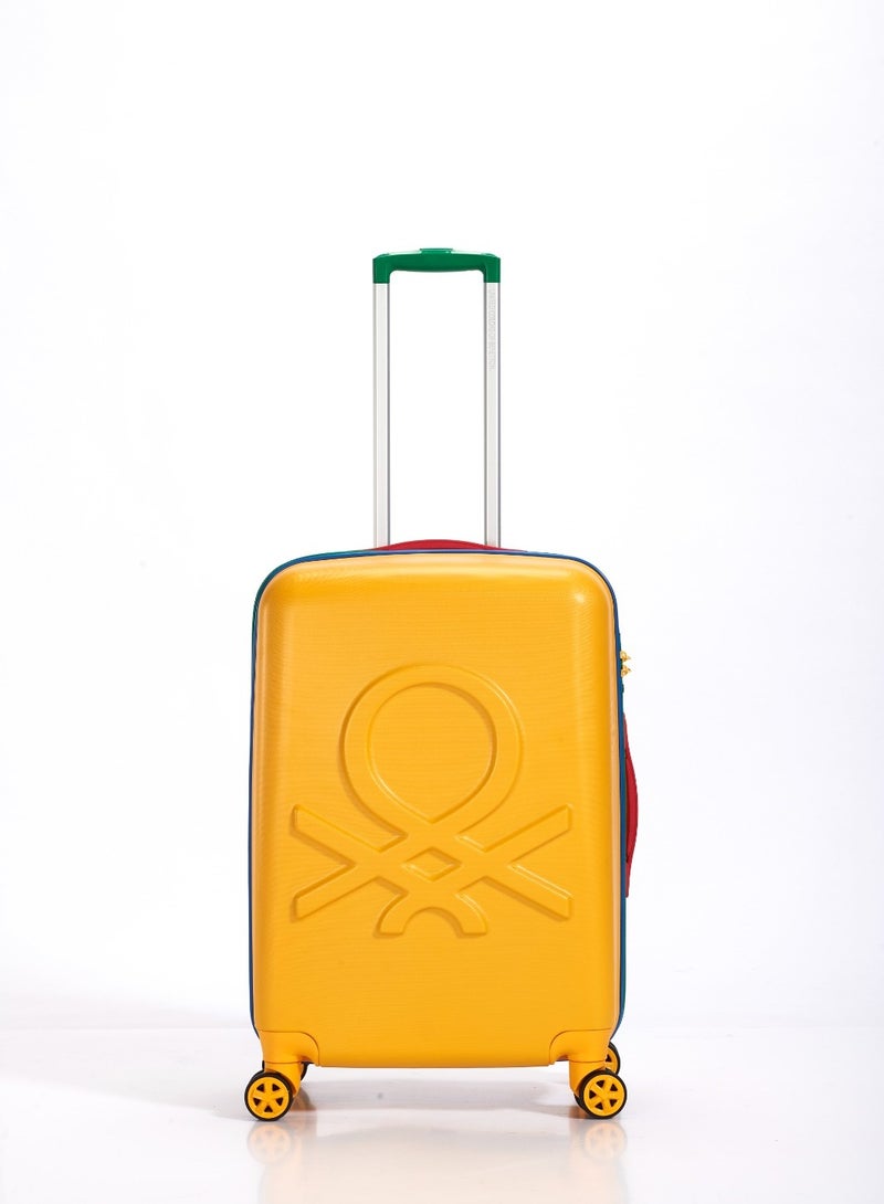 UNITED COLORS OF BENETTON BNTA-202 24Inch-Checked Luggage with TSA Lock| Material- Acrylonitrile Butadiene Styrene| Adjustable Trolley Handle | Smooth Dual Wheels 360degree rotate| Yellow - Image 1