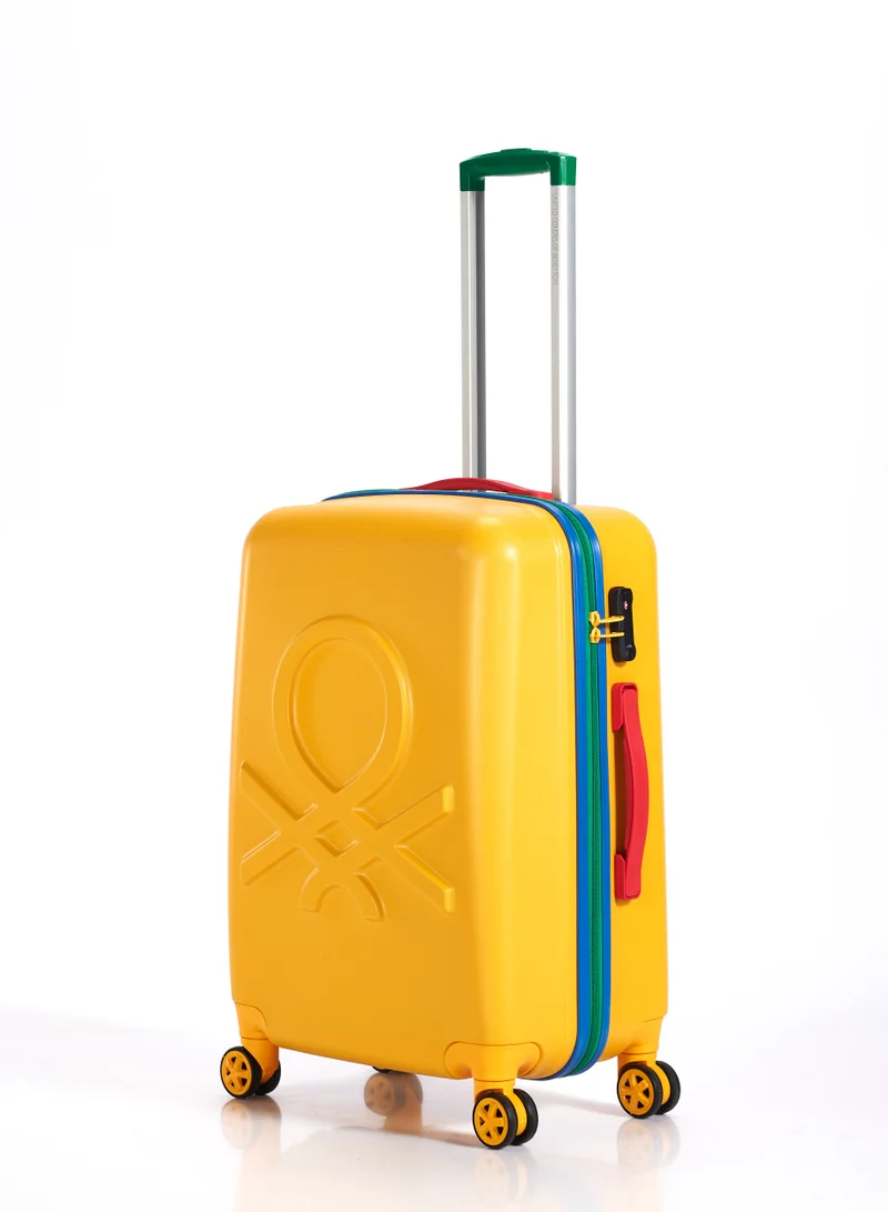 UNITED COLORS OF BENETTON BNTA-202 24Inch-Checked Luggage with TSA Lock| Material- Acrylonitrile Butadiene Styrene| Adjustable Trolley Handle | Smooth Dual Wheels 360degree rotate| Yellow