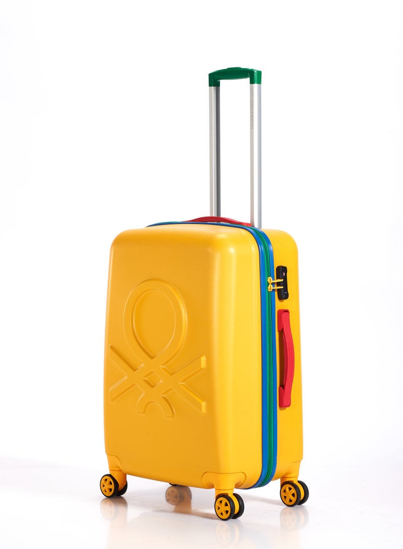 UNITED COLORS OF BENETTON BNTA-202 24Inch-Checked Luggage with TSA Lock| Material- Acrylonitrile Butadiene Styrene| Adjustable Trolley Handle | Smooth Dual Wheels 360degree rotate| Yellow - Image 3