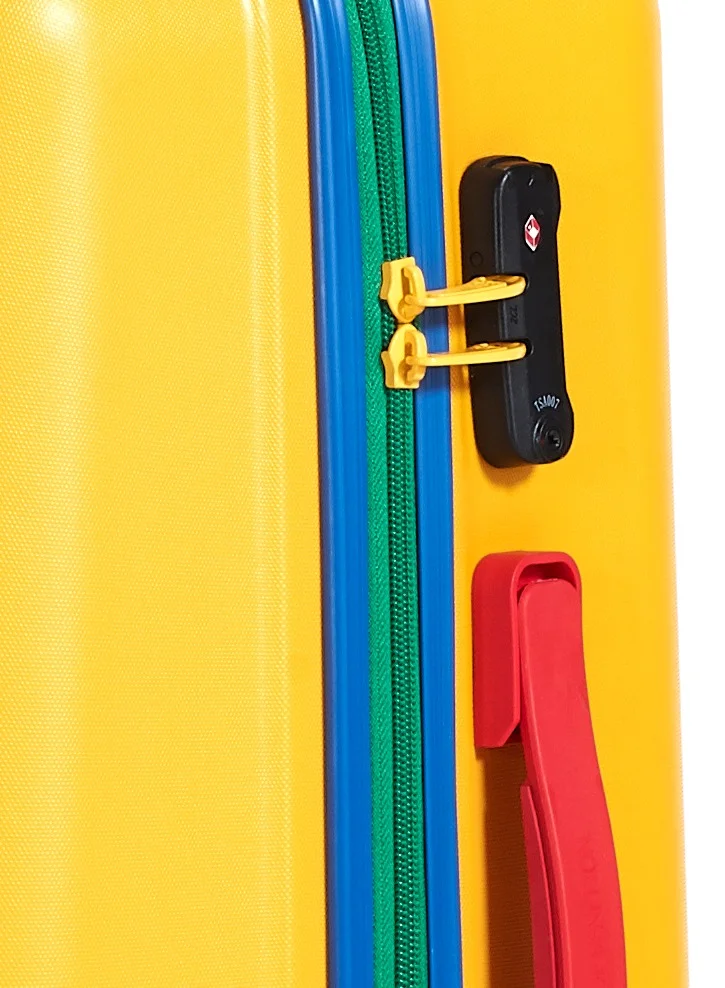 UNITED COLORS OF BENETTON BNTA-202 24Inch-Checked Luggage with TSA Lock| Material- Acrylonitrile Butadiene Styrene| Adjustable Trolley Handle | Smooth Dual Wheels 360degree rotate| Yellow