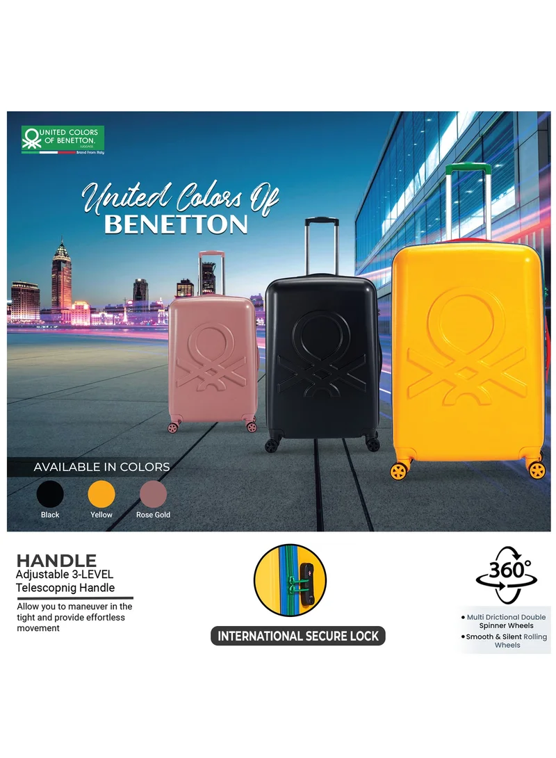UNITED COLORS OF BENETTON BNTA-202 24Inch-Checked Luggage with TSA Lock| Material- Acrylonitrile Butadiene Styrene| Adjustable Trolley Handle | Smooth Dual Wheels 360degree rotate| Yellow