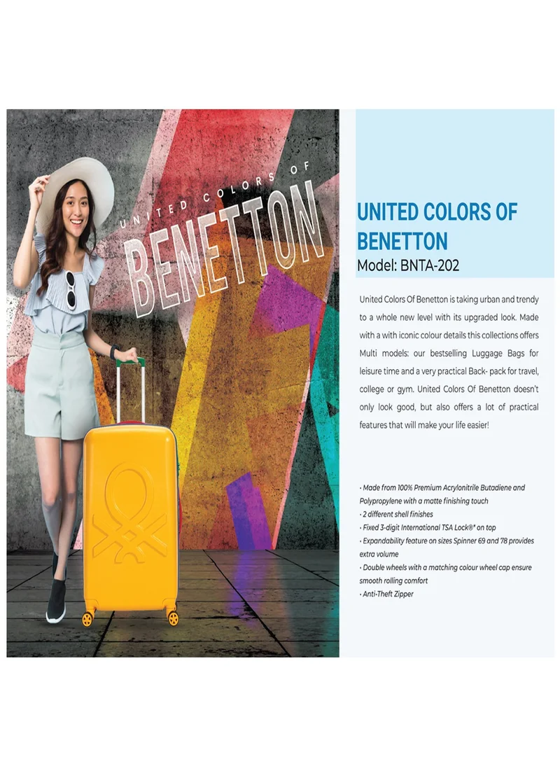 UNITED COLORS OF BENETTON BNTA-202 24Inch-Checked Luggage with TSA Lock| Material- Acrylonitrile Butadiene Styrene| Adjustable Trolley Handle | Smooth Dual Wheels 360degree rotate| Yellow
