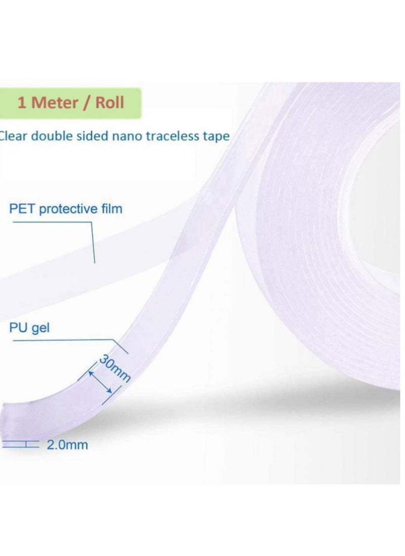 AIWANTO - 2pcs Magic Adhesive Tape Washable Waterproof Double Sided Mounting Transparent 1 M - Image 1
