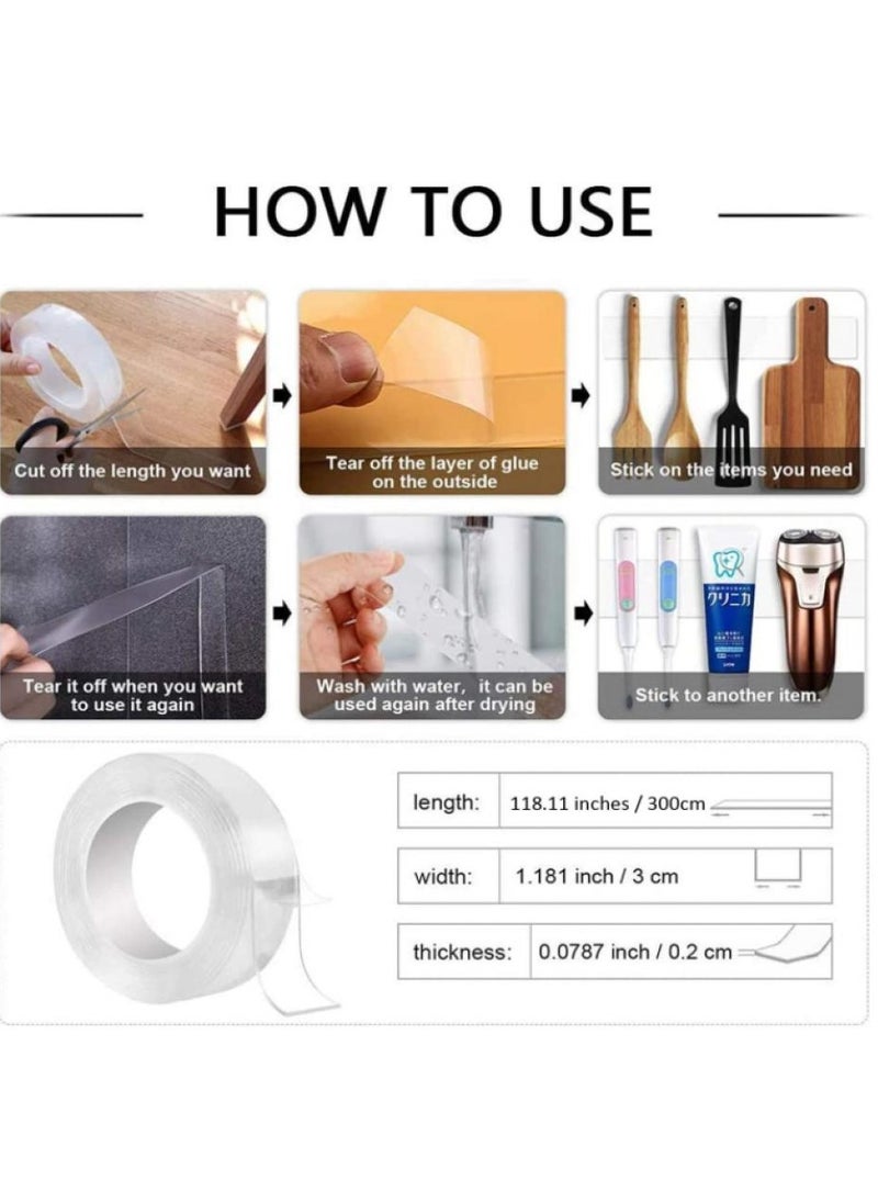 AIWANTO - 2pcs Magic Adhesive Tape Washable Waterproof Double Sided Mounting Transparent 1 M - Image 1