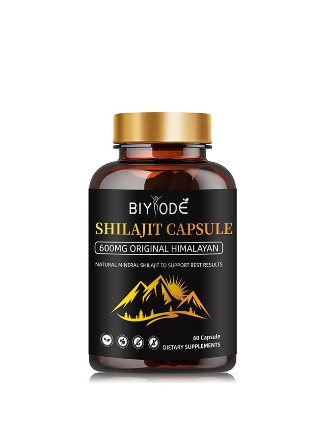 BIYODE - Shilajit Capsule, 600MG Original Himalayan, Natural Mineral Shilajit to Support Best Results, Natural Energy & Stamina Booster, Dietary Supplement for Men and Women, 60 Capsules - Image 1