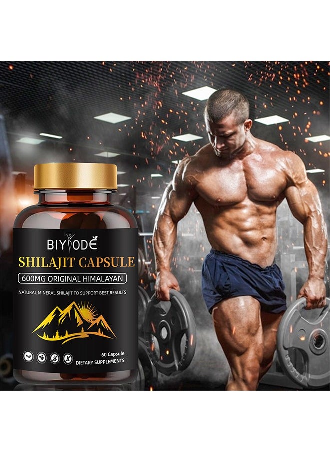 BIYODE - Shilajit Capsule, 600MG Original Himalayan, Natural Mineral Shilajit to Support Best Results, Natural Energy & Stamina Booster, Dietary Supplement for Men and Women, 60 Capsules - Image 1