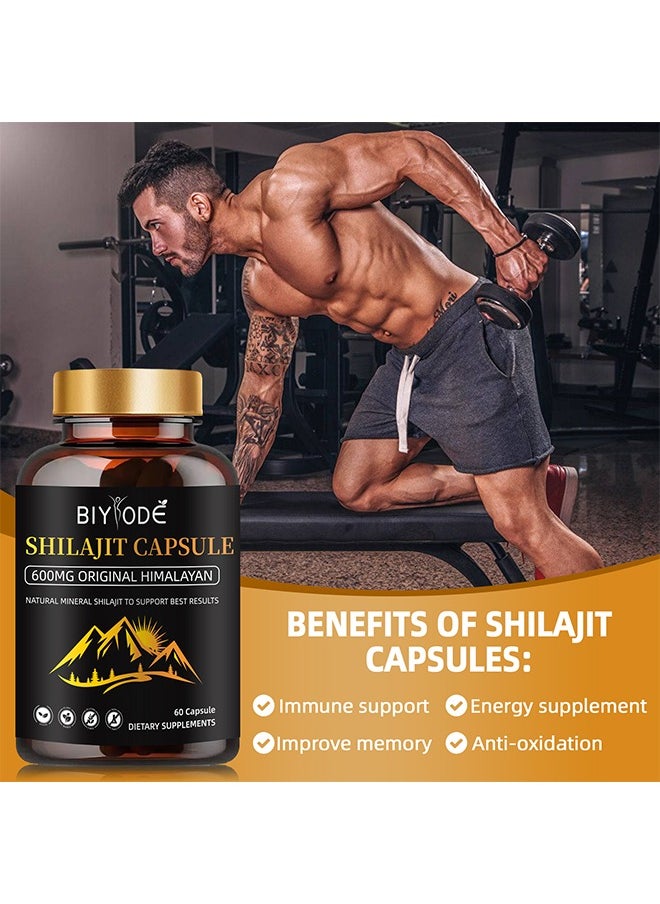 BIYODE - Shilajit Capsule, 600MG Original Himalayan, Natural Mineral Shilajit to Support Best Results, Natural Energy & Stamina Booster, Dietary Supplement for Men and Women, 60 Capsules - Image 1
