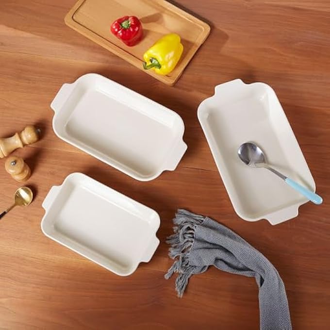rayihni ChefS Delight Porcelain 3Piece Rectangular Baking Dish Set Durable OvenSafe Bakeware For Lasagna Roasting Casseroles  Serving Elegant Design For Modern Kitchens - Image 2