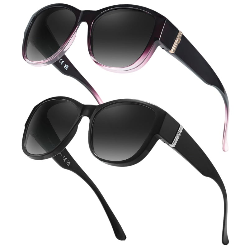 FIMILU 2PCS Polarized Sunglasses Fit Over Glasses for Women Round Sunglasses for Driving Outdoor UV400 Protection - Image 2
