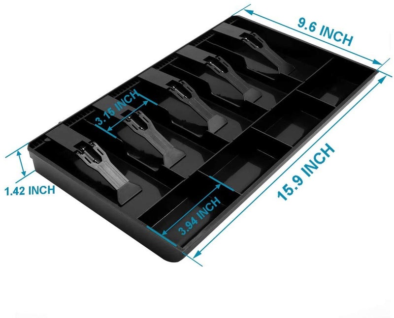 Homava Plastic Cash Box Cash Drawer Register Insert Tray Replacement 5 Bills 4 Coins for Petty Cash Money Storage Box | 40 x 3.5 x 24.4 cm | Black - Image 5