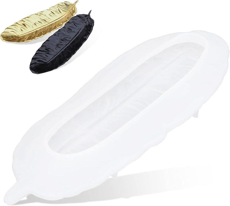 comfrt Silicone Resin Molds, Large Feather Shaped Resin Tray Mold Epoxy Resin Casting Molds for Making Jewelry Tray Dish Rings Holder, 3.5 x 9.4in - Image 1