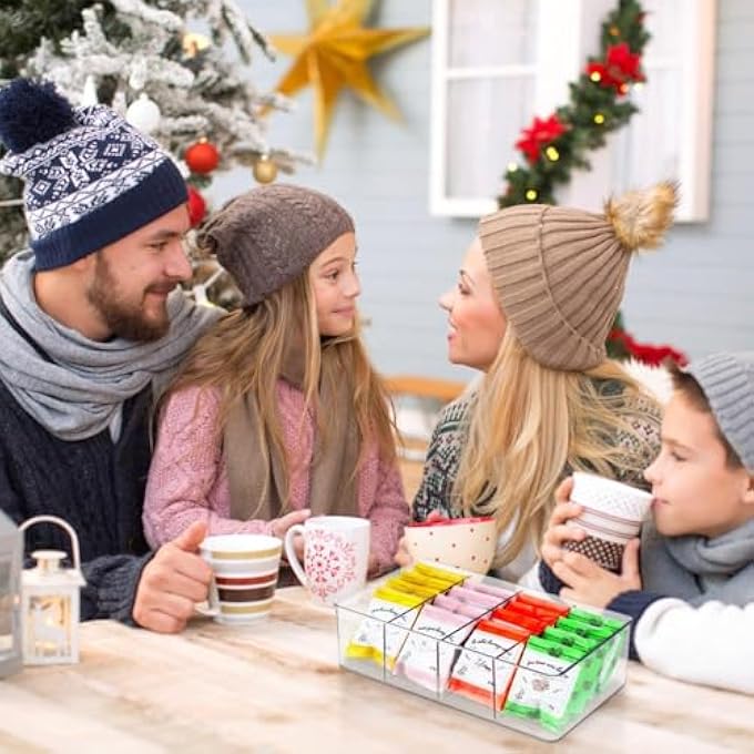 SWIUKPHE Tea Storage Boxes Plastic Tea Box With 4 Compartments Stackable Tea Bag Holder Tea Caddy For Tea Bags Sugar Coffee Pods Kitchen Storage And Organisation Transparent - Image 5