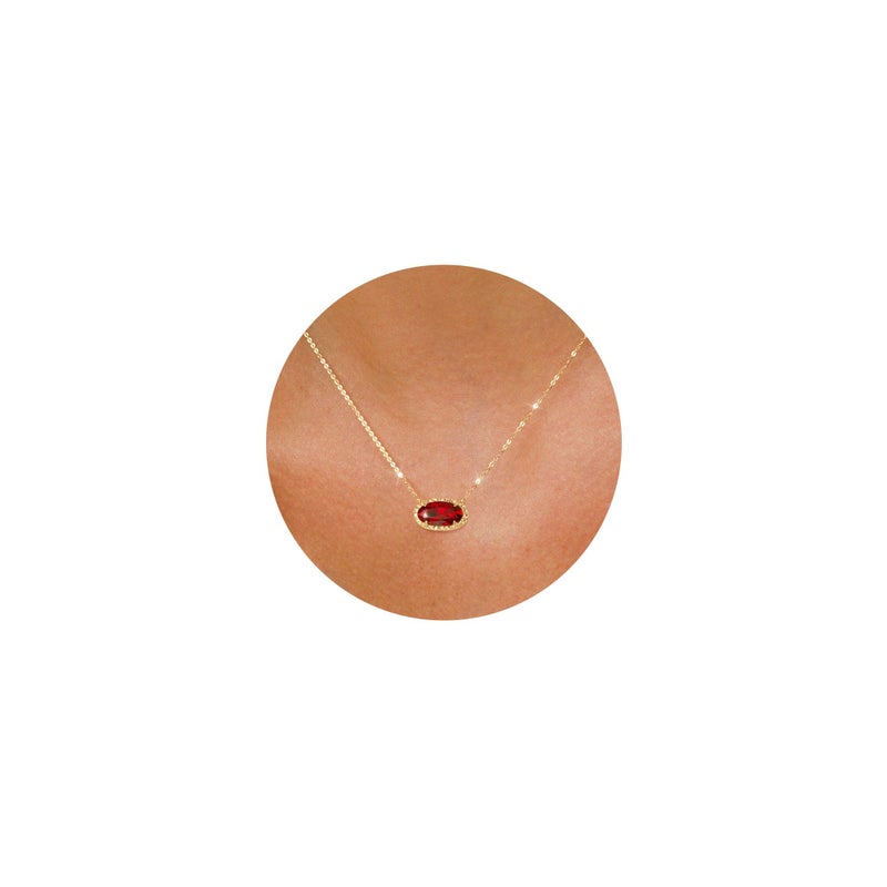 TLY Gold Necklace for Women 14k Gold Plated Dainty Oval Pendant Necklace Red Rose Quartz Druzy Stone Black Emerald Green Blue Choker Necklace Birthday Wedding Bridesmaid Prom Necklace Valentines Day Jewelry gifts - Image 1