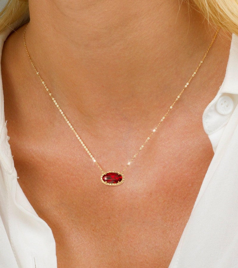 TLY Gold Necklace for Women 14k Gold Plated Dainty Oval Pendant Necklace Red Rose Quartz Druzy Stone Black Emerald Green Blue Choker Necklace Birthday Wedding Bridesmaid Prom Necklace Valentines Day Jewelry gifts - Image 2