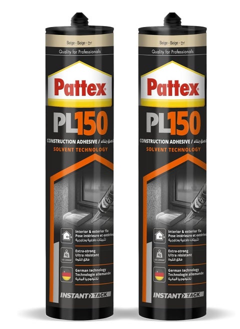 Roll over image to zoom in Pattex PL150, Water and Temperature Resistant Glue Adhesive, Mounting Adhesive for Indoor and Outdoor Use, Extra Strong Glue, 380g Cartridge, Pack of 2