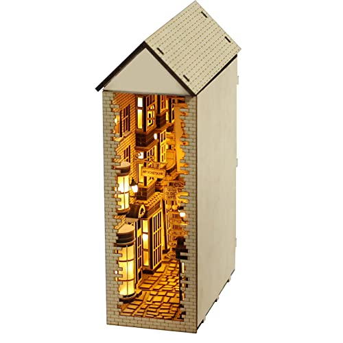 suruim LED Book Nook Kit for Adults - Decorative Bookend Stand-3D Wooden Puzzle for Adults, Booknook Bookshelf Insert Room Decor Gift Craft for Teen Girls Boys Women Men(Advanced Edition) - Image 1