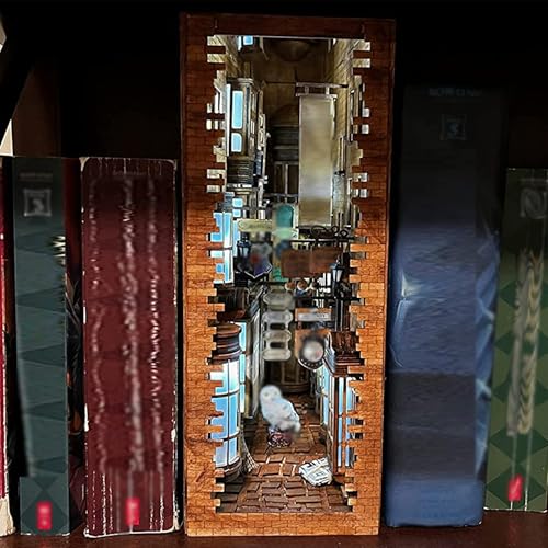 suruim LED Book Nook Kit for Adults - Decorative Bookend Stand-3D Wooden Puzzle for Adults, Booknook Bookshelf Insert Room Decor Gift Craft for Teen Girls Boys Women Men(Advanced Edition) - Image 2
