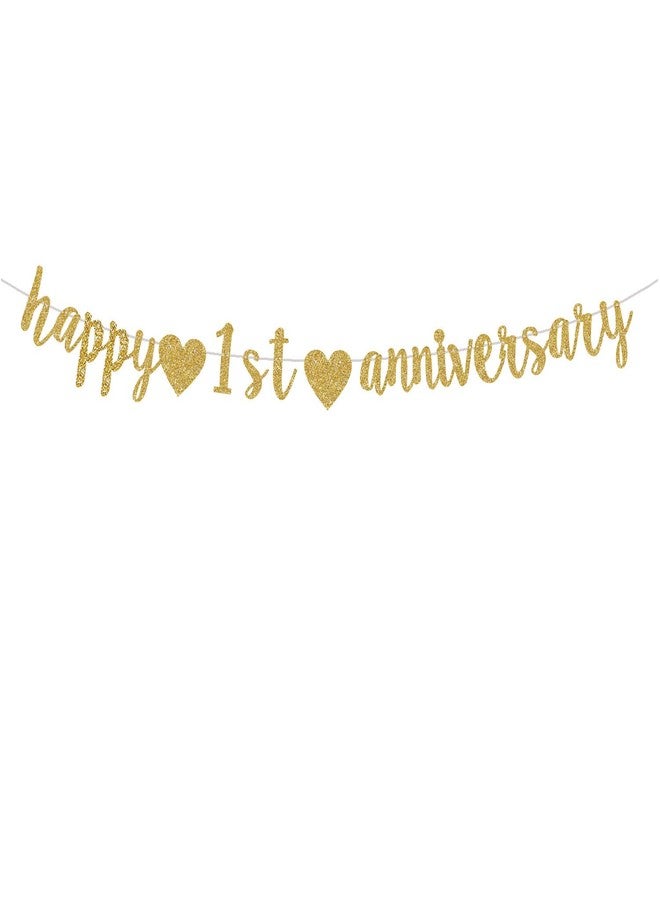 ENILSA Happy 1st Anniversary Party Banner, Gold Glitter 1 Year Anniversary Garland, Wedding Decorations Supplies (Pre-Assembly) - Image 1