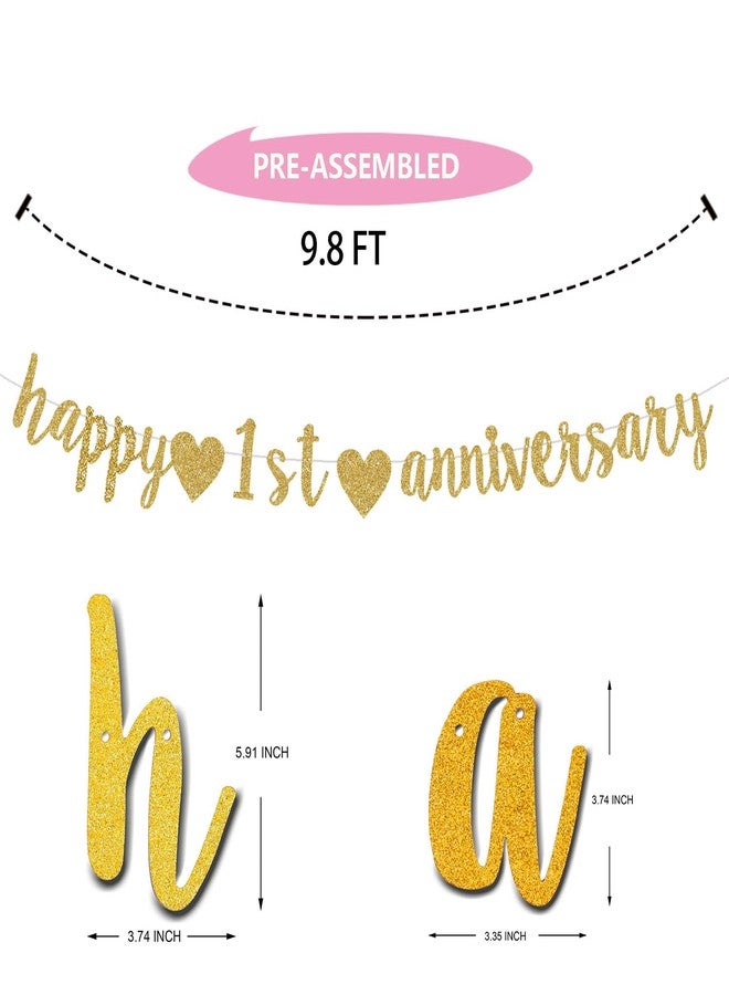 ENILSA Happy 1st Anniversary Party Banner, Gold Glitter 1 Year Anniversary Garland, Wedding Decorations Supplies (Pre-Assembly) - Image 2