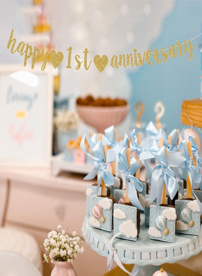ENILSA Happy 1st Anniversary Party Banner, Gold Glitter 1 Year Anniversary Garland, Wedding Decorations Supplies (Pre-Assembly) - Image 3