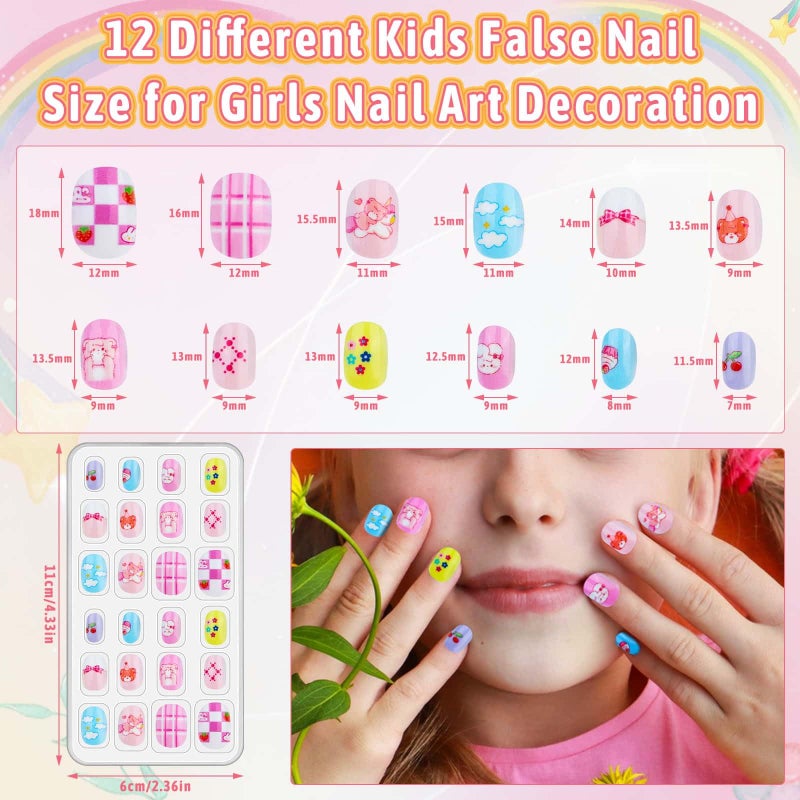 Thrilez 144 Pcs Kids Fake Nails Set, Thrilez 6 Pack Press on Nail Pre-glue Artificial False Acrylic Nails Set for Little Girl Children Toddlers - Image 3