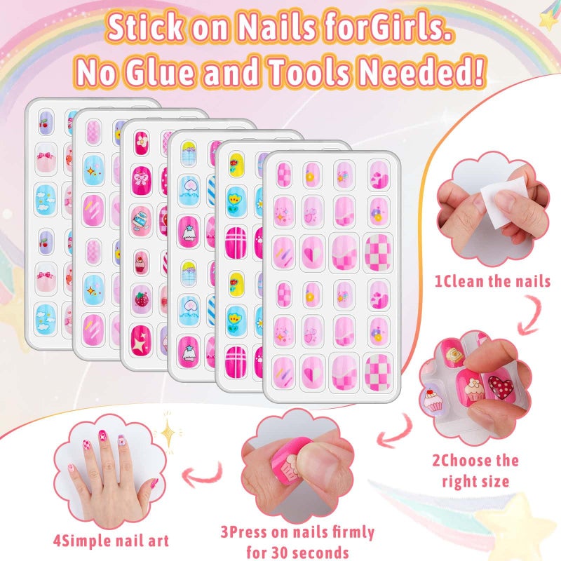 Thrilez 144 Pcs Kids Fake Nails Set, Thrilez 6 Pack Press on Nail Pre-glue Artificial False Acrylic Nails Set for Little Girl Children Toddlers - Image 5