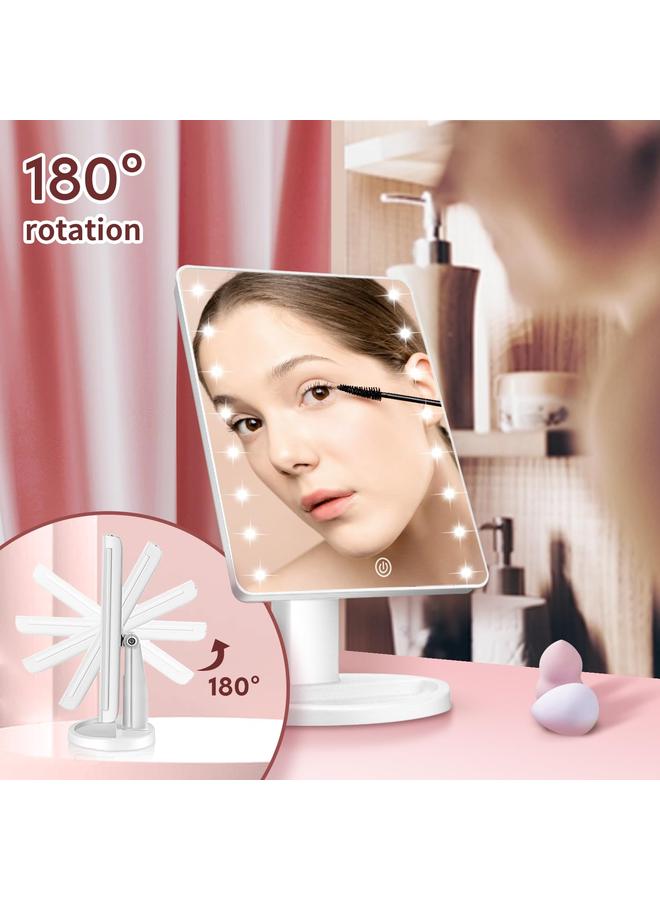 bluejw Lighted Vanity Makeup Mirror with 16 Led Lights 180 Degree Rotation Touch Screen Adjusted Brightness Battery USB Dual Supply Bathroom Beauty Mirror (White) - Image 5