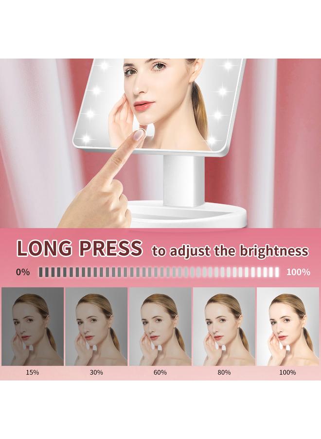 bluejw Lighted Vanity Makeup Mirror with 16 Led Lights 180 Degree Rotation Touch Screen Adjusted Brightness Battery USB Dual Supply Bathroom Beauty Mirror (White) - Image 2