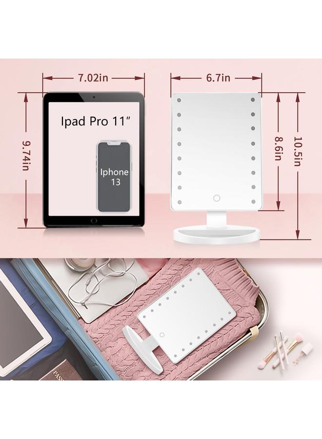 bluejw Lighted Vanity Makeup Mirror with 16 Led Lights 180 Degree Rotation Touch Screen Adjusted Brightness Battery USB Dual Supply Bathroom Beauty Mirror (White) - Image 4