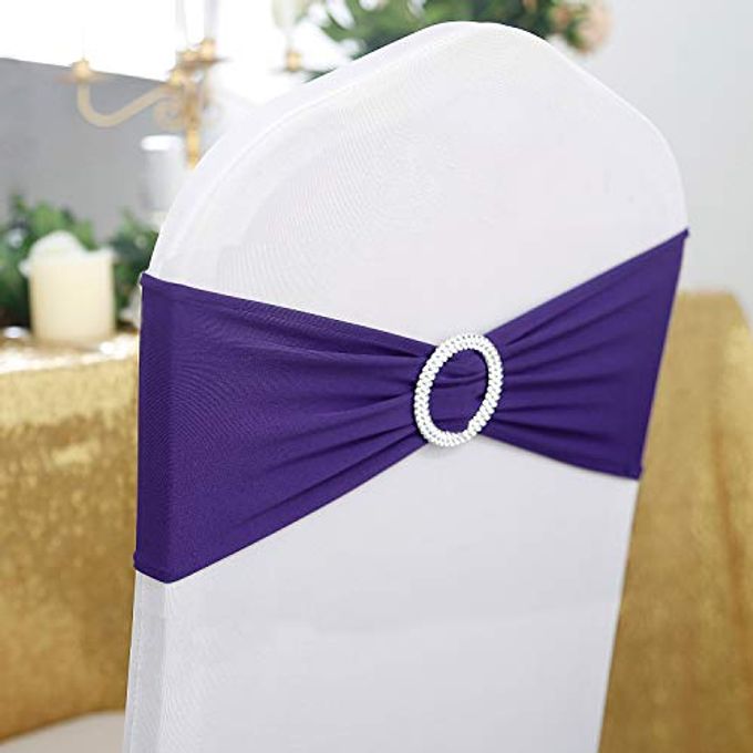 Peomeise 50pcs Purple Spandex Chair Sashes with Buckle Slider for Wedding, Party Decoration - Image 5