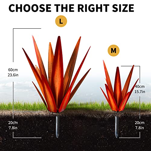KODIBO Large Tequila Rustic Sculpture, Rustic Metal Agave Plants for Outdoor Patio Yard, Home Decor Hand Painted Garden Yard Statue, Lawn Ornaments Yard Stakes (Red - L) - Image 2