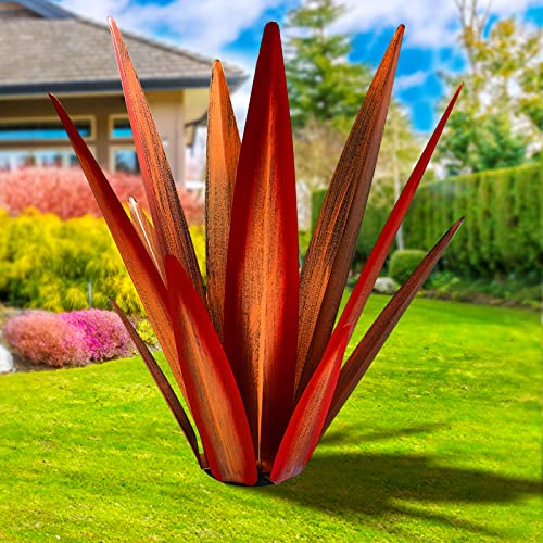KODIBO Large Tequila Rustic Sculpture, Rustic Metal Agave Plants for Outdoor Patio Yard, Home Decor Hand Painted Garden Yard Statue, Lawn Ornaments Yard Stakes (Red - L) - Image 1
