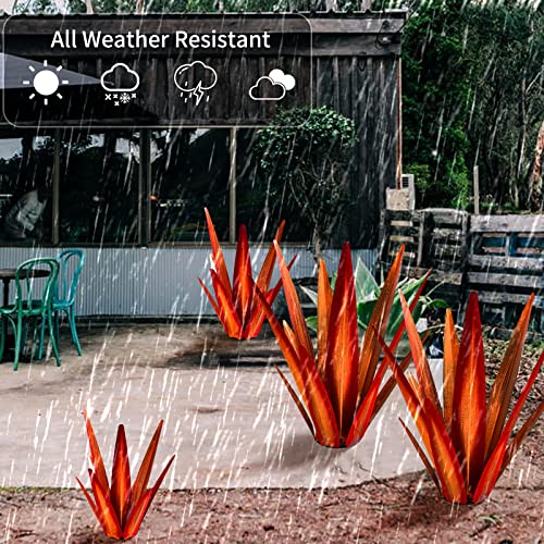 KODIBO Large Tequila Rustic Sculpture, Rustic Metal Agave Plants for Outdoor Patio Yard, Home Decor Hand Painted Garden Yard Statue, Lawn Ornaments Yard Stakes (Red - L) - Image 5