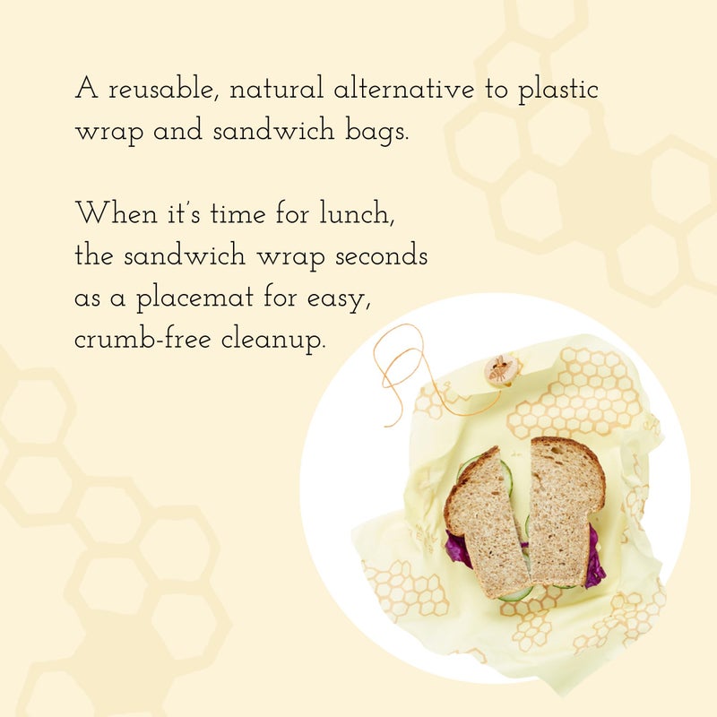 Bee's Wrap Reusable Beeswax Food Wraps Made in the USA, Eco Friendly Beeswax Wraps for Food, Sustainable Organic Cotton Wrap, Sandwich Wrap for Bread, Honeycomb Pattern - Image 3