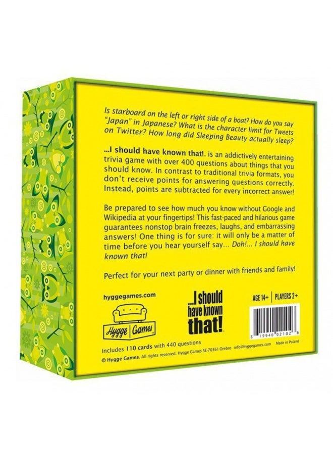 I Should Have Known That! Quiz Game English Card Board Game-Specification:I Should Have Known That