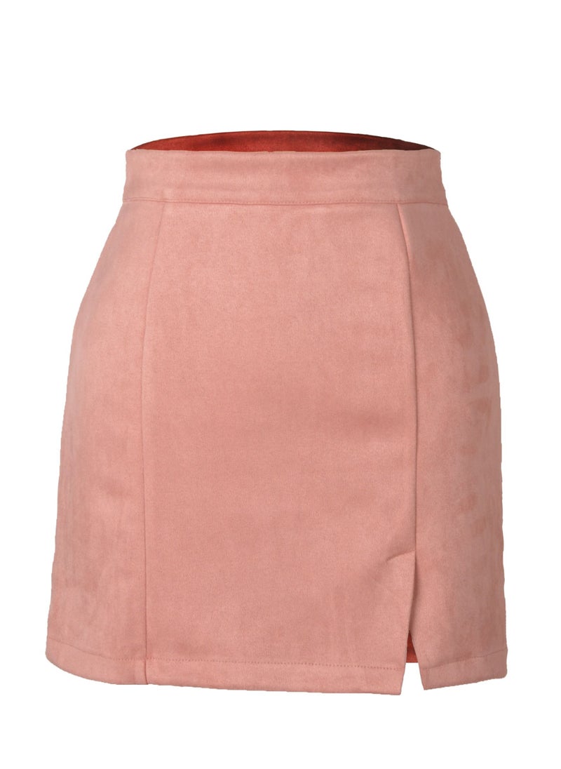 إسكدنيا Women's Hip Wrap High Waist Solid Color Zipper Short Mini Skirts Side Slit Pencil Skirt Pink  - Image 2