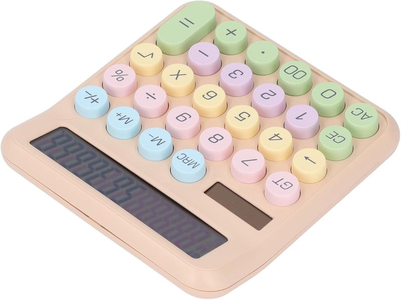 Drfeify 12 Digit Portable Solar Battery Powered Calculator for Girls Kids Office, Large Round Keys Dual Power Supply Calculator for Office Business Desk ABS Material (Milk Tea Color) - Image 4