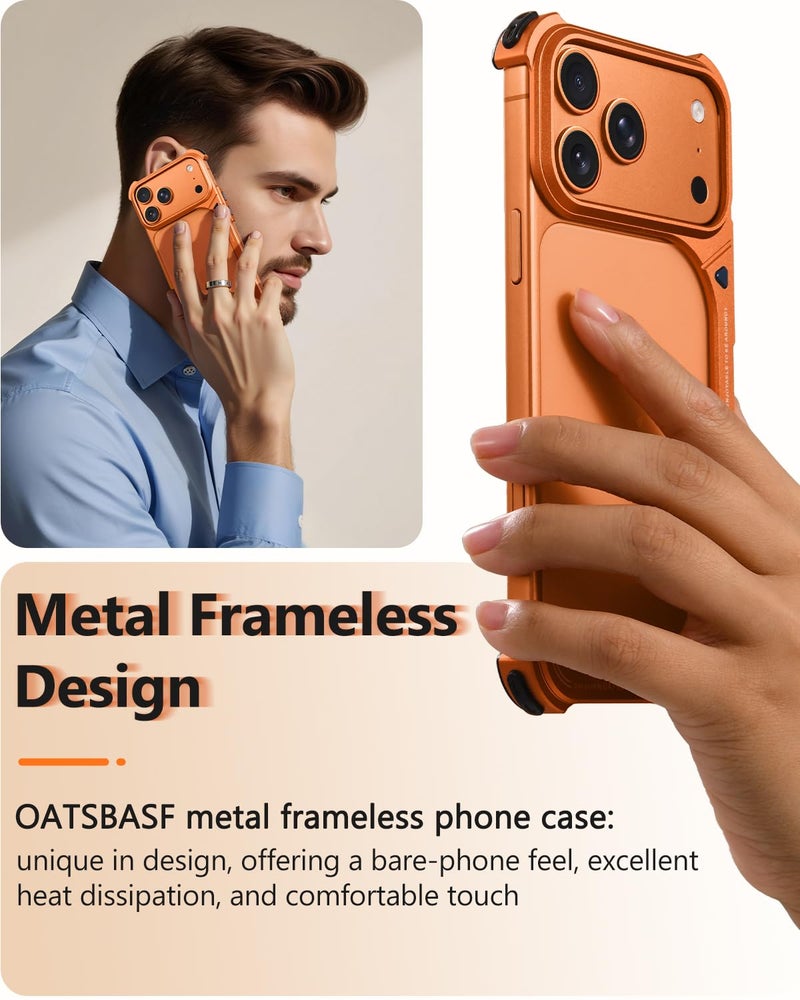 OATSBASF 9 Case for iPhone 17 Pro Max Metal Case, Aluminum Frameless Slim No Back Design, Compatible with MagSafe, Shockproof Protection, Minimalist Bumper Phone Case, Orange - Image 2