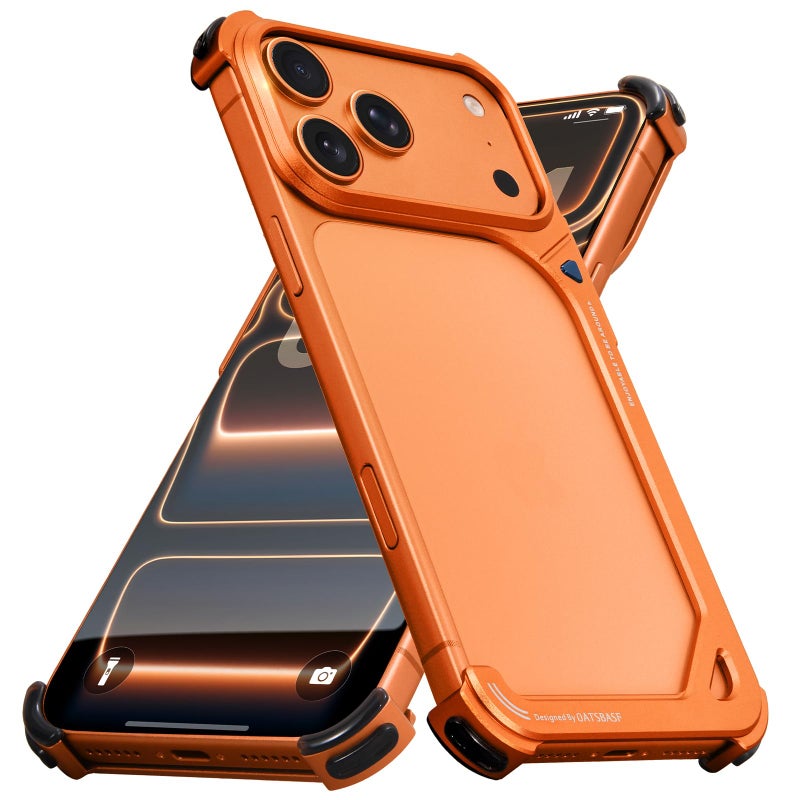OATSBASF 9 Case for iPhone 17 Pro Max Metal Case, Aluminum Frameless Slim No Back Design, Compatible with MagSafe, Shockproof Protection, Minimalist Bumper Phone Case, Orange - Image 1