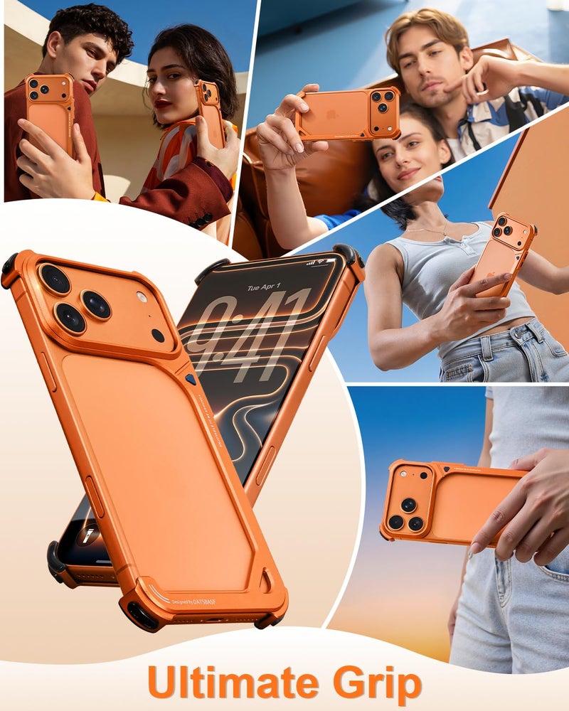 OATSBASF 9 Case for iPhone 17 Pro Max Metal Case, Aluminum Frameless Slim No Back Design, Compatible with MagSafe, Shockproof Protection, Minimalist Bumper Phone Case, Orange - Image 4